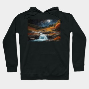 Landscape: river rushing water rocks flowers forest,moon,night Hoodie